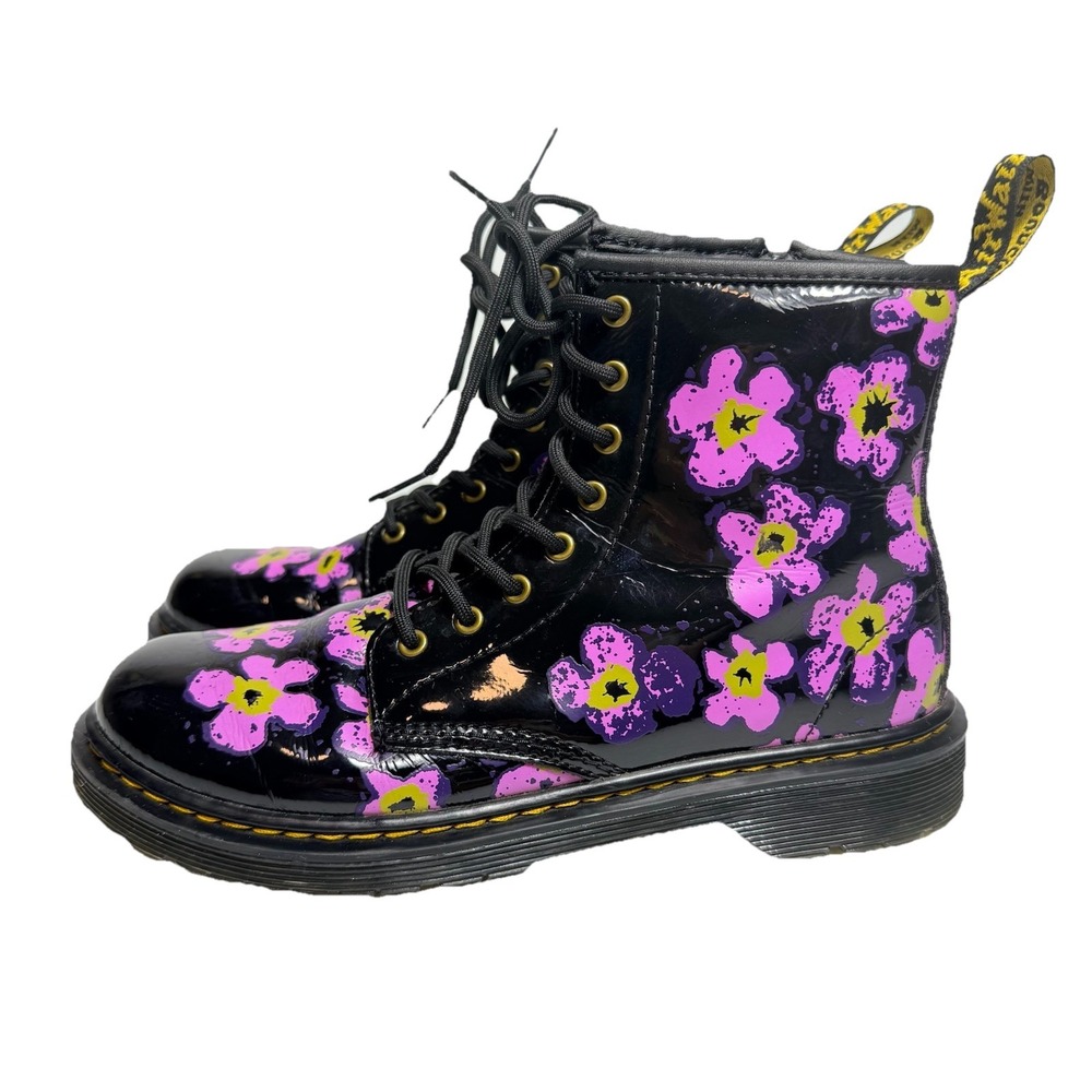 Dr. Martens 1460 J 8-Eye Patent Black Floral High Top Boot Youth Size US 4 - Picture 3 of 16